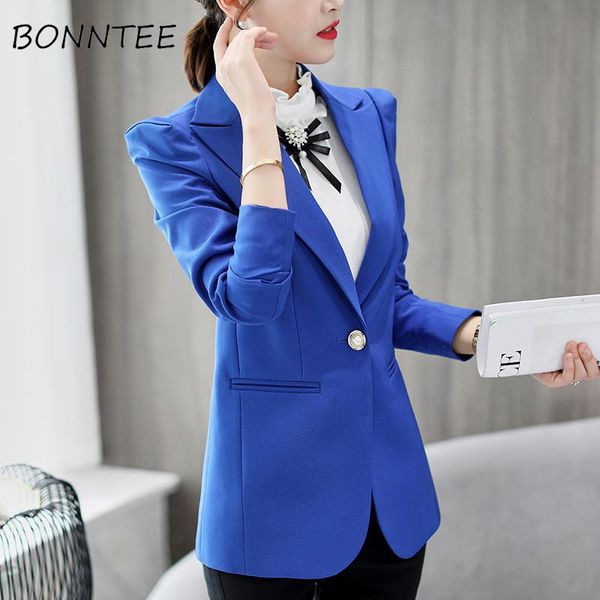 

women's suits & blazers slim daily casual long sleeve single button women solid elegant fashion korean style pockets office ladies wome, White;black