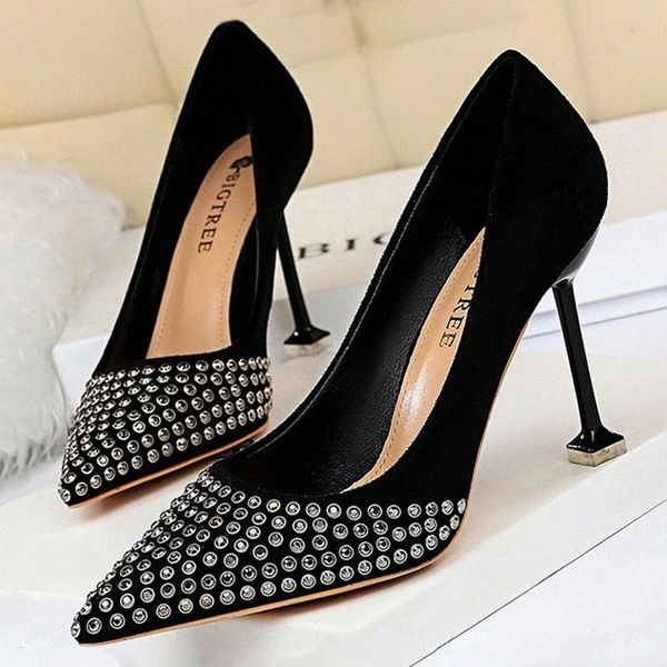 

bigtree high heels shoes women pumps rivet women shoes crystal high heels ladies rhinestone fashion pumps stiletto #ze0s, Black