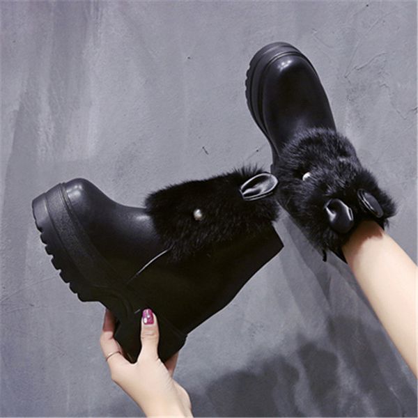 

2021 new high-heeled boots, furry rabbit winter, women's warm-skinned shoes, woman's ankle, white snow boots. r70l, Black