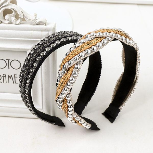 

hair accessories korean knotted bead hairbands women bright button headband lady fashion elegant hairband hoops holder