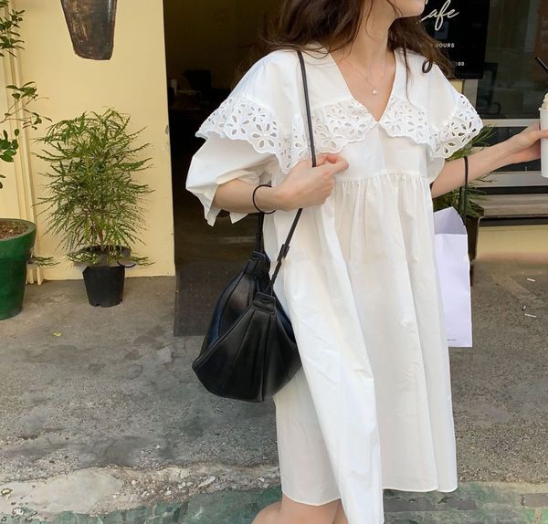 

t7wcc solid han g east gate summer new 2020 color skirt mjule collar short sleeve dress dress dresslace dresswomen lace, Black;gray