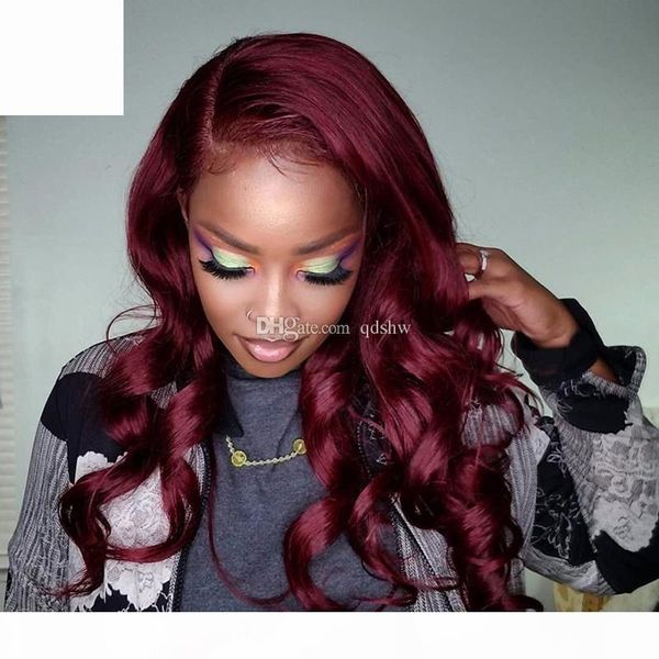 

ombre 1b 99j human hair lace wigs with baby hair brazilian virgin loose wave wine red burgundy full lace wig for black women, Black;brown