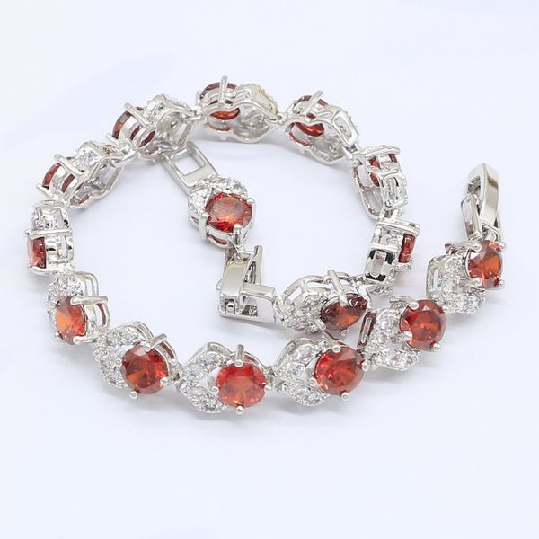

red white zircon 925 silver jewelry sets for women bracelet earrings necklace pendant ring birthday gift
