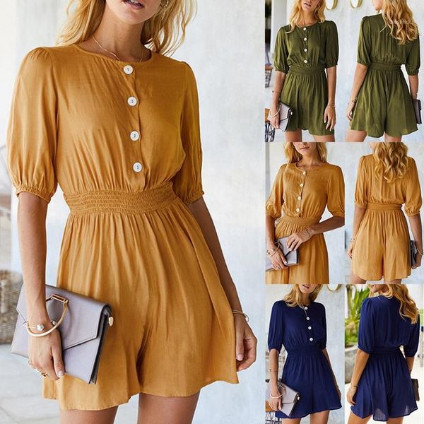 

fashionable five-point sleeves elastic waist loose casual pants jumpsuit1, Black;white