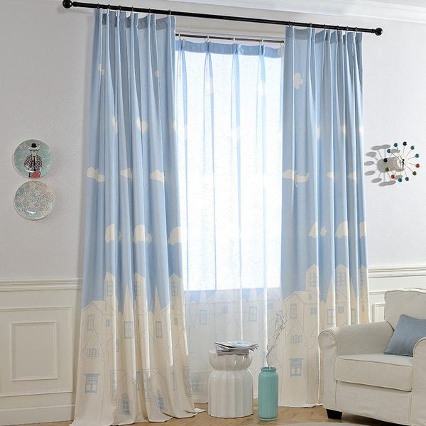 

curtain for living dining room bedroom white cloud patterns printing curtain for study room decoration children's
