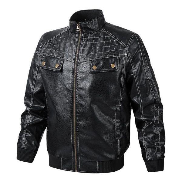 

men leather jackets spring autumn men's motorcycle leather jacket coat men pu jackets biker flight jacket outerwear male, Black