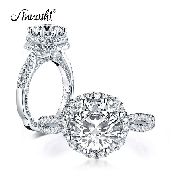 Ainuoshi Luxo 925 Prata esterlina 2,65ct Round Round Cut Double Halo Ring Engagement simulado Diamond Wedding Silver Ring Jóias Y200106