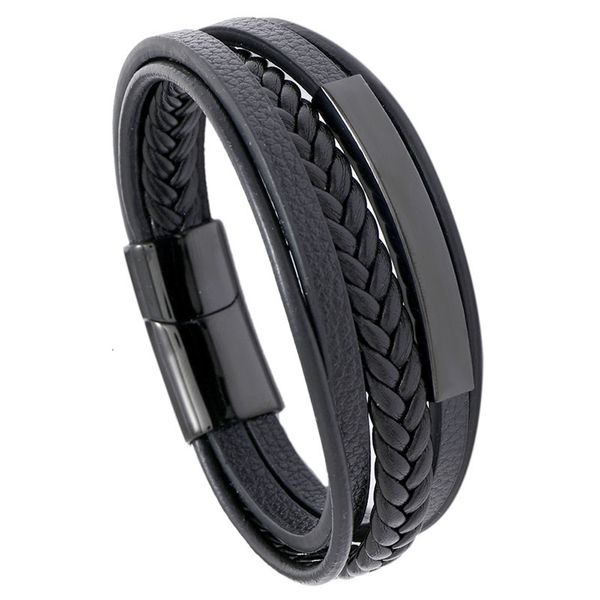 

casual yuansufeng simple stainless steel hip hop leather bracelet simple versatile black leather bracelet, Silver