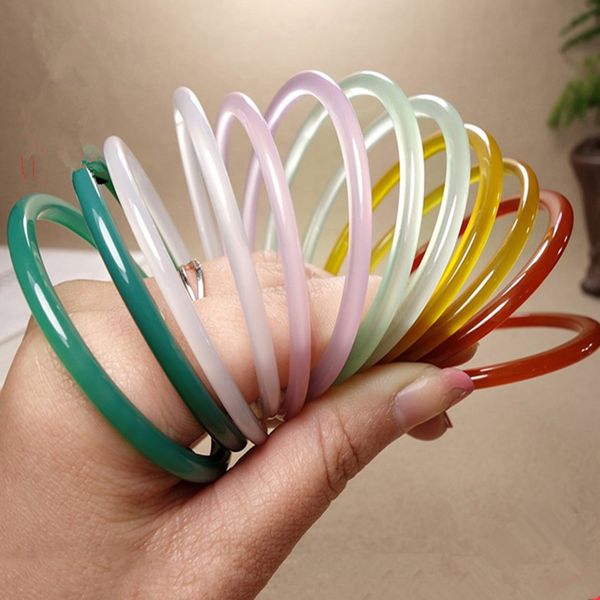 

bangle qbeautiful thin natural red pink green agate jade lucky cute sweet girl's gift bangles fine jewelryw, Black