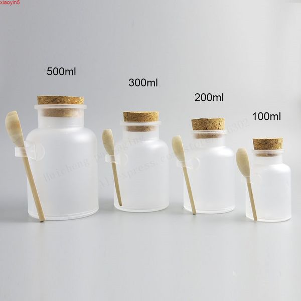 

100 x empty 100g 200g 300g 500g abs plastic bath salt bottle 200ml powder plastic bottle with cork jar wood spoongood product