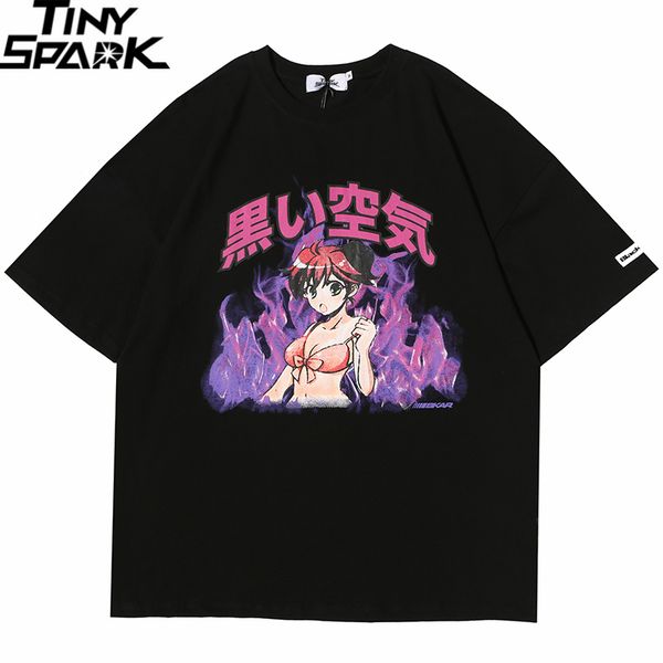 

2020 men hip hop t shirt streetwear japanese cartoon girl tshirt harajuku hiphop oversize t-shirt anime cotton tees, White;black