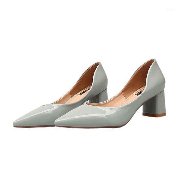 

fashion patent leather 2020 spring autumn women pumps shoes pointed toe thick shallow slip-on 6cm high heels office ladies shoes1, Black