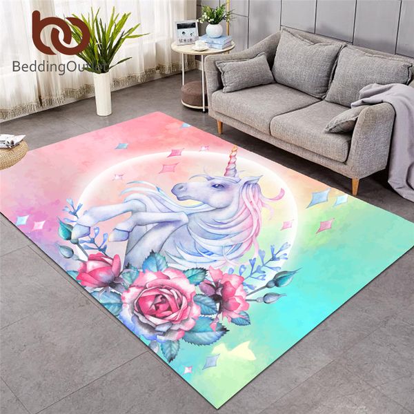 

beddingoutlet unicorn large carpets for living room rose cartoon kids play floor mat pink floral area rug for girls room 122x183