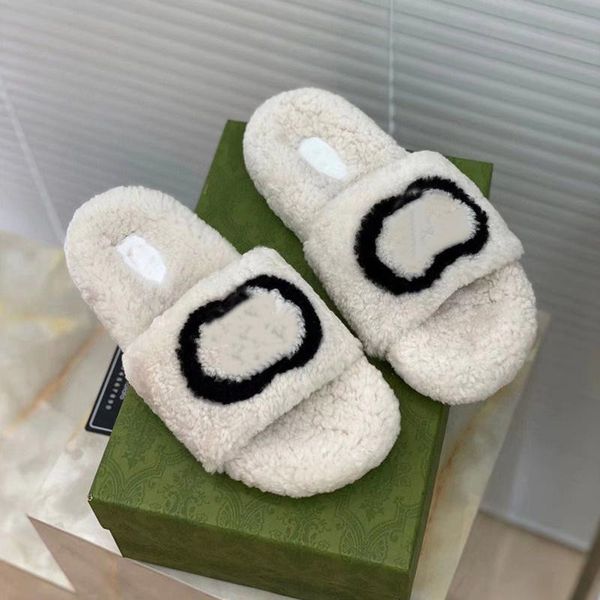 

2022 fur slippers slide sandal wool designer thick bottom fashion apartment flat slipper winter mullers size 35-39 s2418, Black