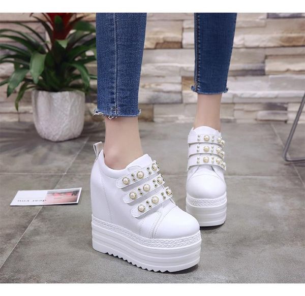 

patform shoes women increasing heigh wedge shoes for women wedge heel string bead hook & loop soft platform casual boots, Black