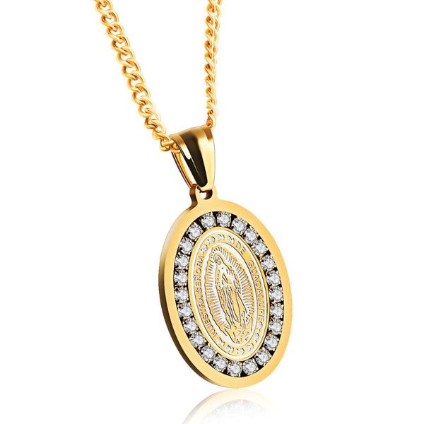 

chokers firebros 2021 gold silver color stainless steel guadelupe virgin mary pendant necklace choker collar men women jewelry gx1139, Golden;silver