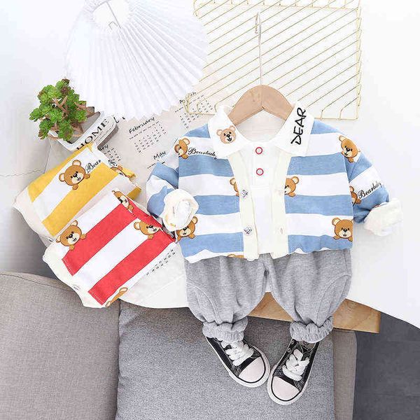 

baby boys girls clothes sets children infant fashion cute cartoon bear new spring autumn toddler cotton cardigan+t-shirt+ pants y220310, White