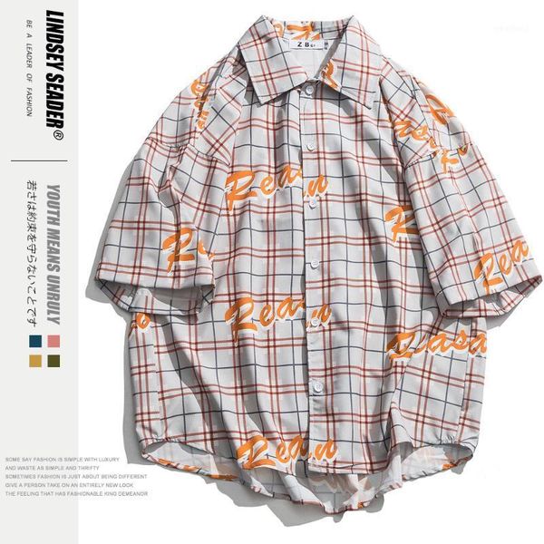 

men's casual shirts lindsey seader irregular plaid jacket turn-down collar men 2021 spring street vintage men's coats male clothin, White;black