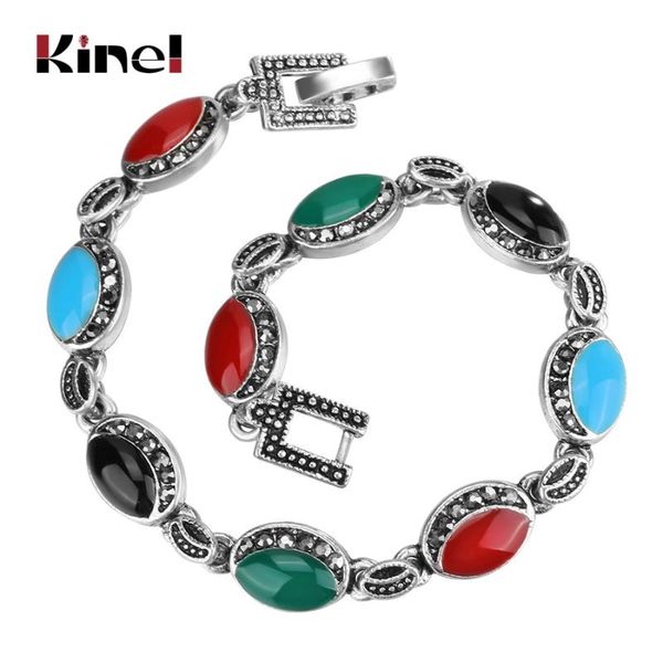

kinel 2020 new women colorful enamel bracelet turkey style silver color fashion bracelets for women vintage jewelry, Black