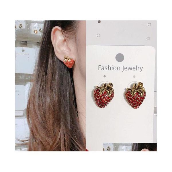 

s1079 fashion jewelry s925 silver needle vintage strawberry earring diamond r sqcjyt dh_seller2010, Golden;silver