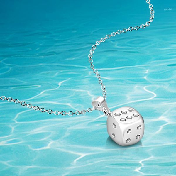 

925 sterling silver lucky square dice pendants necklace smugglers dice/cube charm choker necklace for women men jewelry1