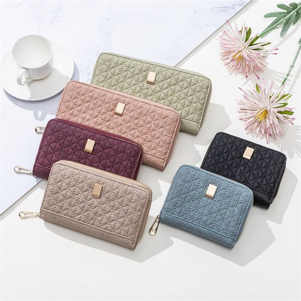 

wholesale women handbag small fresh plaid long wallet preppy styleplain leather wallet simple joker plaid student coin purse fashion mobile, Red;black