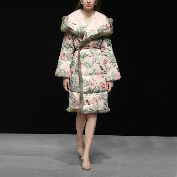 

new winter thick cotton women flower parkas long puffer coats and jackets with big collar fur 201210, Black