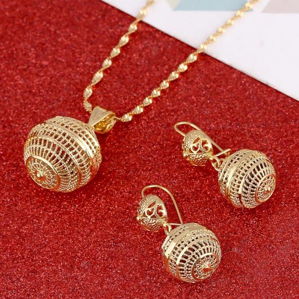 

24k gold jewelry set necklace earrings pendant fashion african round beads jewelry for women, Silver