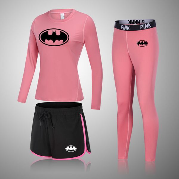

women batman yoga set gym clothing fitness leggings shorts shirts sport suit women long sleeve gym tracksuit active wear c0123, Gray