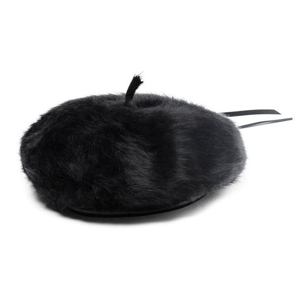 

berets doubchow womens fur pu leather trimmed french style beret hat beanie cap winter warm maiden solid color baret flat, Blue;gray