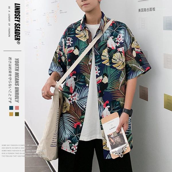 

men's casual shirts lindsey seader 2021 hip hop shirt short sleeve oversized harajuku streetwear hawaiian floral autumn 1, White;black
