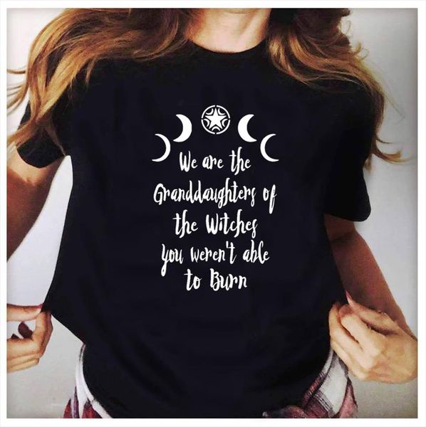 

we are the granddaughters of the witches women gothic witchcraft black t shirt grunge moon shirt summer fashion graphic tees, White