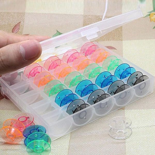 

25 pcs/set multicolor plastic coil bobbins shuttle fil a sewing machine storage box & bobbins diy apparel sewing accessories kit, Black