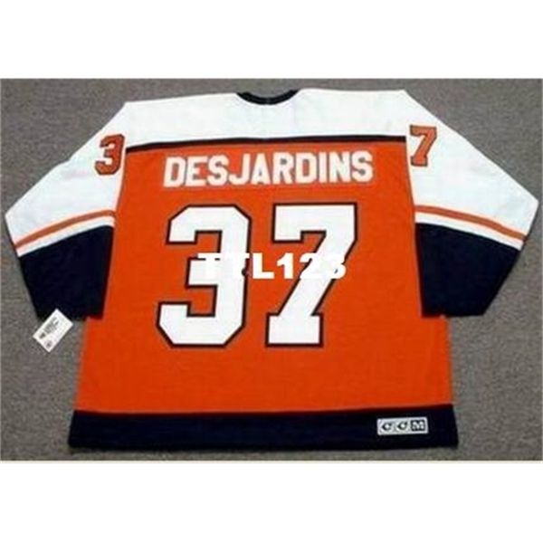 

121s #37 eric desjardins philadelphia flyers 1997 ccm vintage retro home hockey jersey or custom any name or number retro jersey, Black