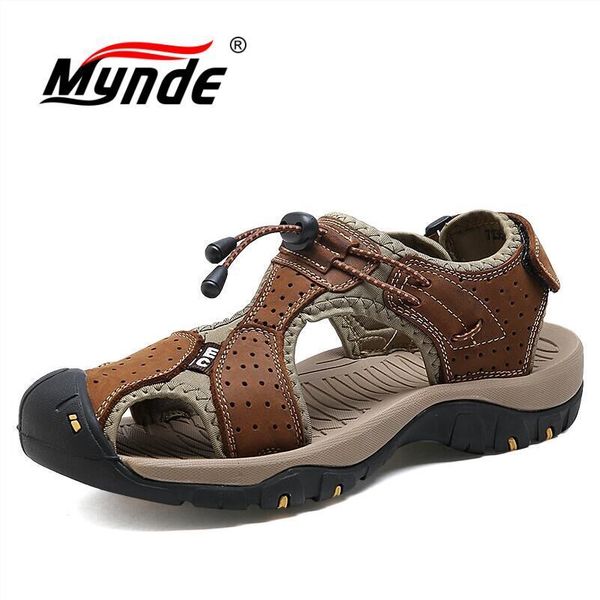 

mynde new fashion summer beach breathable men sandals brand genuine leather men's shoes man casual shoes plus size 39-46 t200420, Black