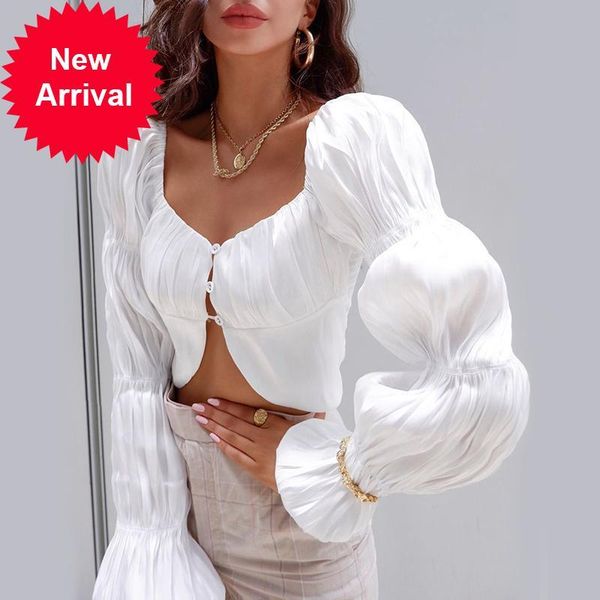 

2021 new autumn new fashion slash neck women long sleek white shirt harvest clothes of solid color ny3f