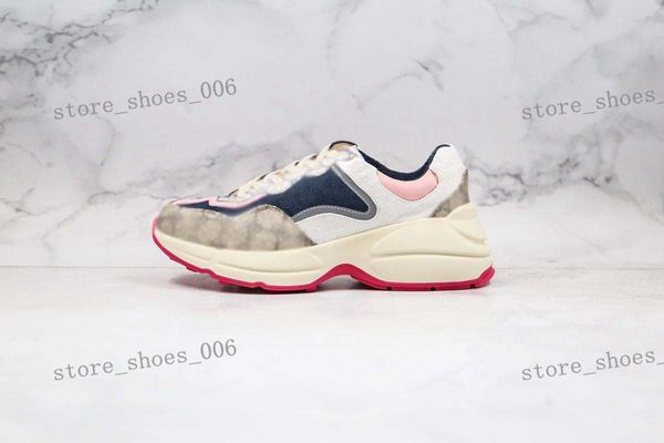 

2021 mens rhyton casual shoes dad sneaker paris fashion women shoe platform sports strawberry wave mouth tiger web print, Black;red