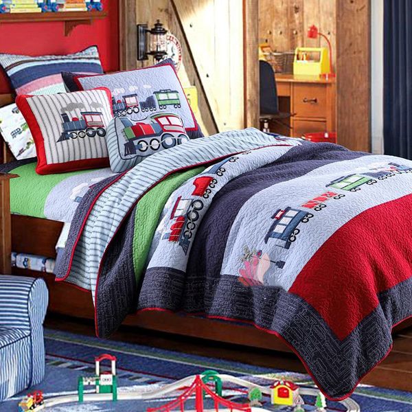 

chausub kids bedspreads quilt set 2pc cotton quilts patchwork coverlet train applique bed cover blanket twin child bedding