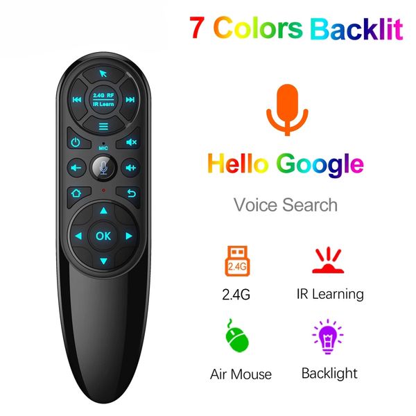 Q6 PRO Voz Remote Control 2.4G sem fio Air Mouse com giroscópio 7 cores retroiluminado IR aprendizagem para Android TV Box H96 MAX X96 TX6S PC