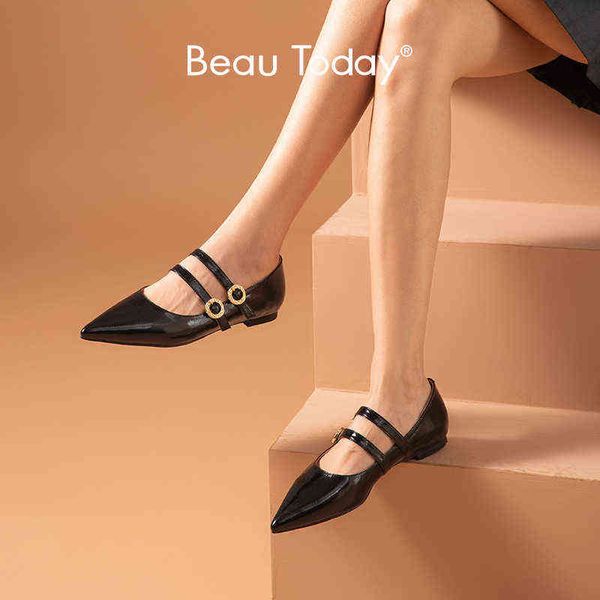 

women's flat shoes narrow head metal ring buckle belt small 2 9, Black
