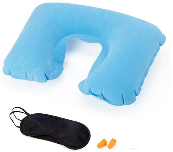 

set 3 new in1 inflatable travel office u shaped neck pillow air cushion sleeping eye mask eyeshade + earplugs dhl free