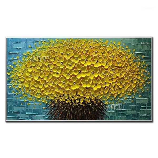 

3d thick art oil painting palette knife gold flower oil painting texture canvas wall art pictures for living room decoration1