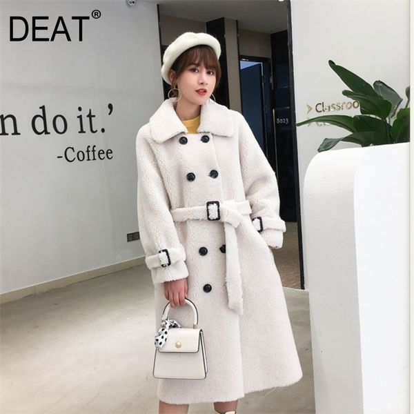 

[deat] new winter fashion women's coat lapel belt lamb lambswool woolen nine sleeves thick with belt warm long length ai773 201027, Black