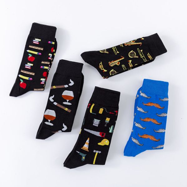 

harajuku men's book cotton creative funny beard socks pattern happy socks dress wedding novelty socks clacetines hombre 2pcs=1pairs, Black