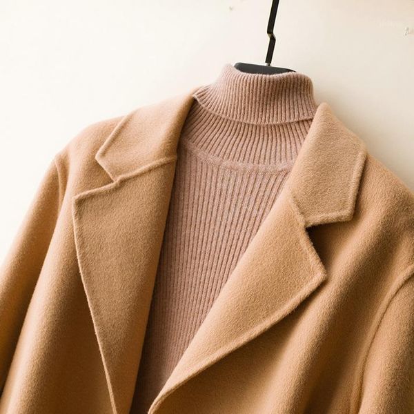 

fall / winter new nightgown double face wool coat women's woollen suit collar short loose woolen coat1, Black