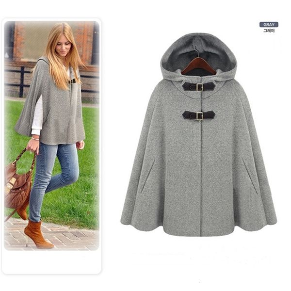 

gray black color fashion hooded winter coat cape long hooded cloak winter wool blend hooded cape cloak coat