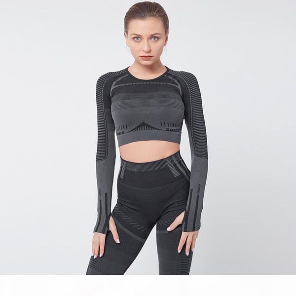 

quality2pcs seamless set of female yoga clothing fitness workout pant long sleeve crop shirts running gym leggings sports suits