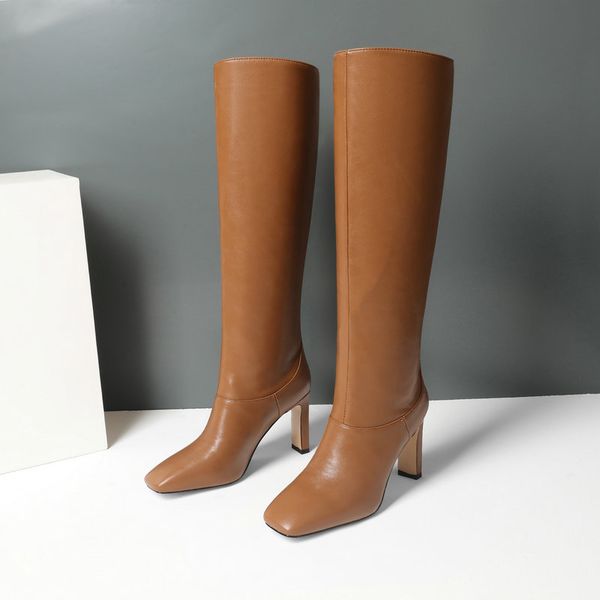 

boots plus size 34-43 knee high women design fur warm winter shoes fashion heel botas woman footwear, Black