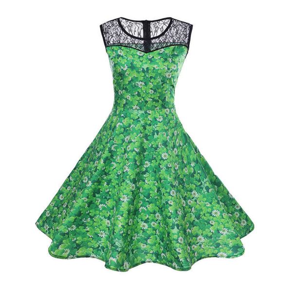 

printed hepburn lace patchwork dress women's, Black;gray