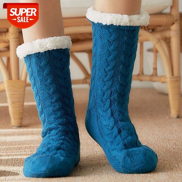 

women's slippers for home floor sock fur slippers warm plush bedroom silicone non-slip women soft female shoes #je43, Black